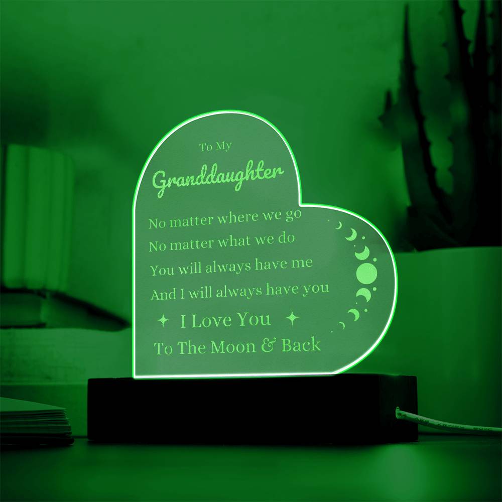 To My Granaddaughter- I love you to the moon & back- Heart Night Light - Best Granddaughter Gift Idea for Birthday Christmas Graduation Wedding