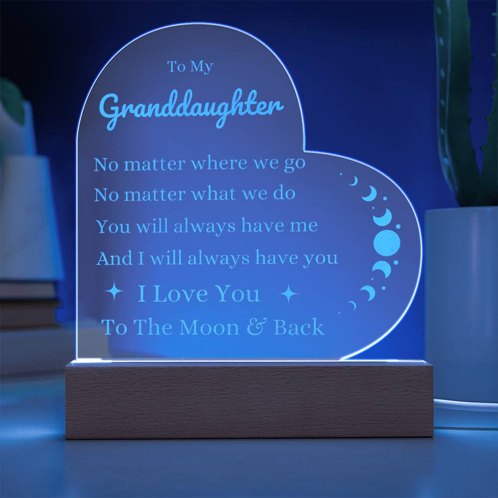 To My Granaddaughter- I love you to the moon & back- Heart Night Light - Best Granddaughter Gift Idea for Birthday Christmas Graduation Wedding