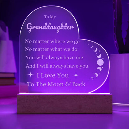 To My Granaddaughter- I love you to the moon & back- Heart Night Light - Best Granddaughter Gift Idea for Birthday Christmas Graduation Wedding