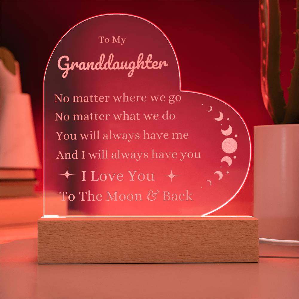 To My Granaddaughter- I love you to the moon & back- Heart Night Light - Best Granddaughter Gift Idea for Birthday Christmas Graduation Wedding