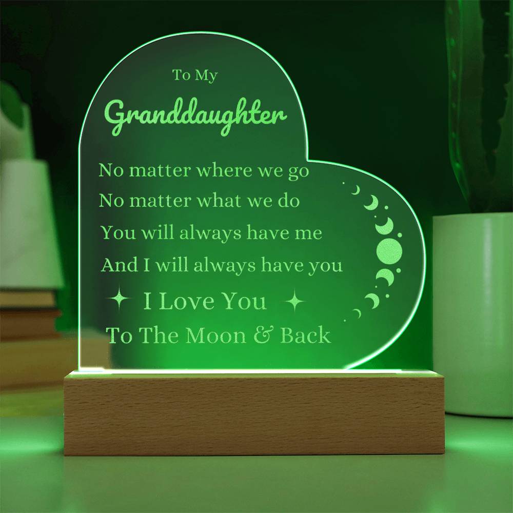 To My Granaddaughter- I love you to the moon & back- Heart Night Light - Best Granddaughter Gift Idea for Birthday Christmas Graduation Wedding