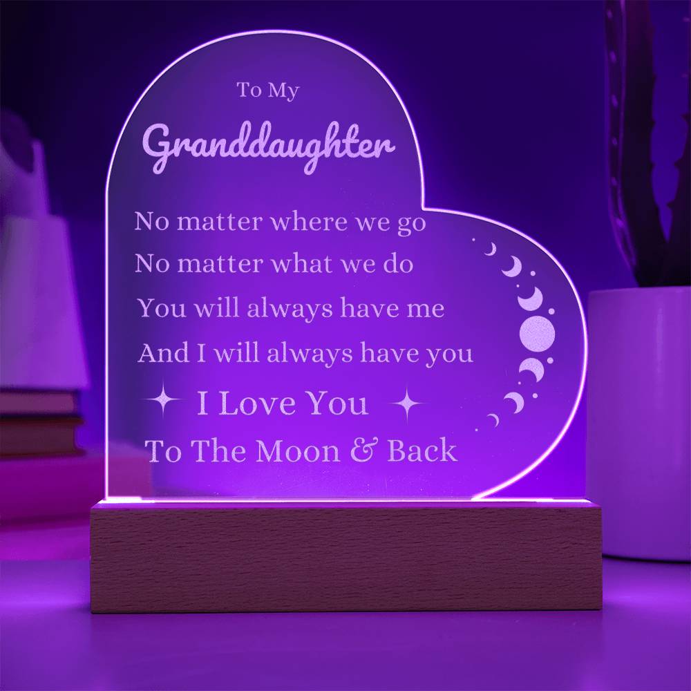 To My Granaddaughter- I love you to the moon & back- Heart Night Light - Best Granddaughter Gift Idea for Birthday Christmas Graduation Wedding